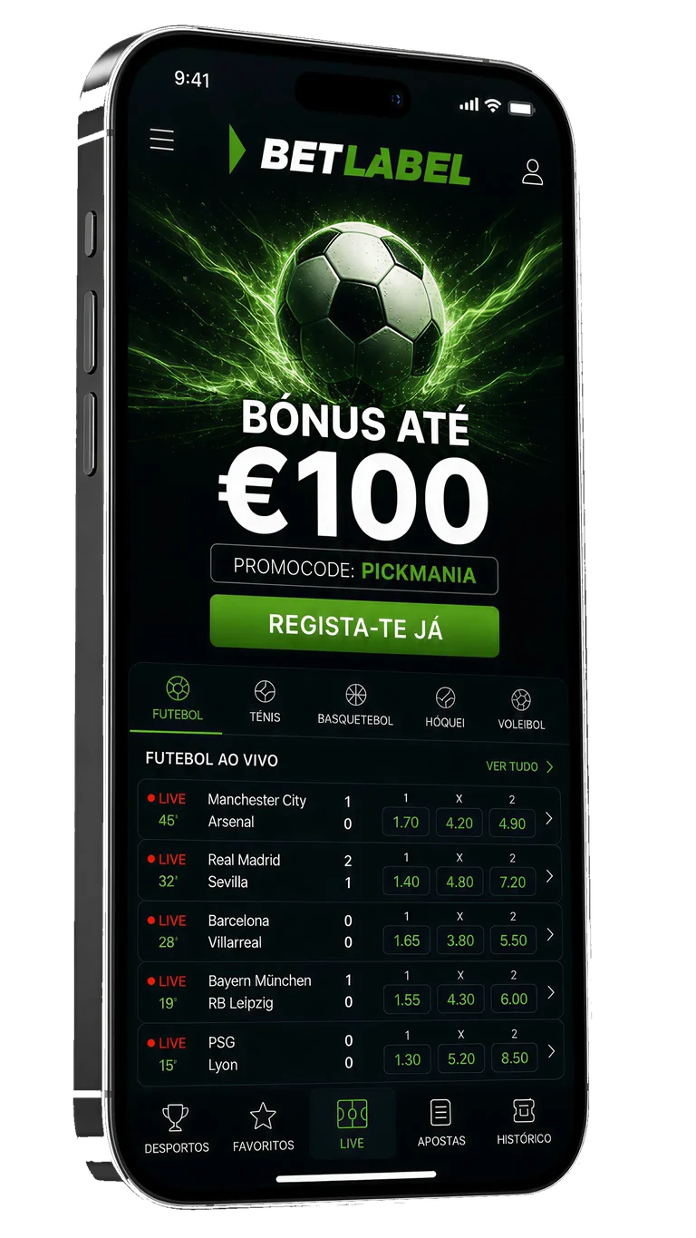 App móvel Betlabel em iPhone com bónus de €100 e código PICKMANIA