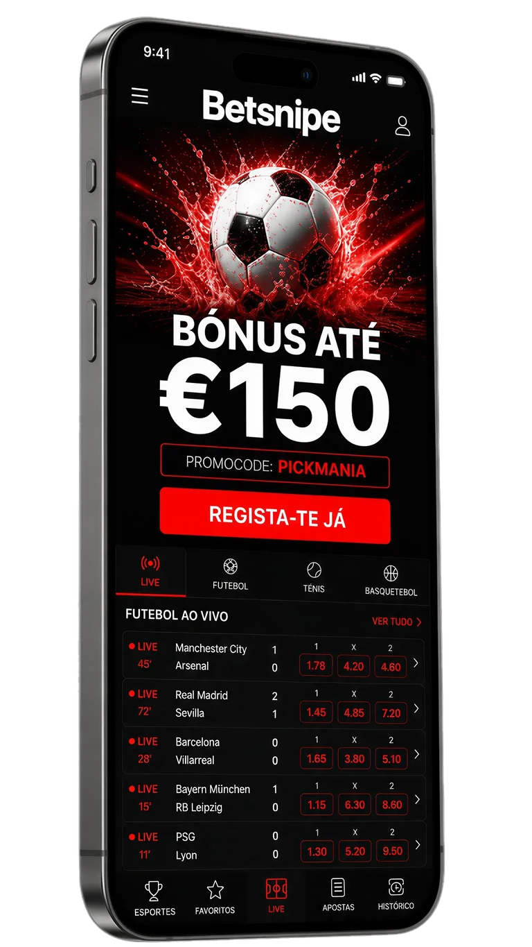 App móvel Betsnipe em iPhone com bónus de €150 e código PICKMANIA