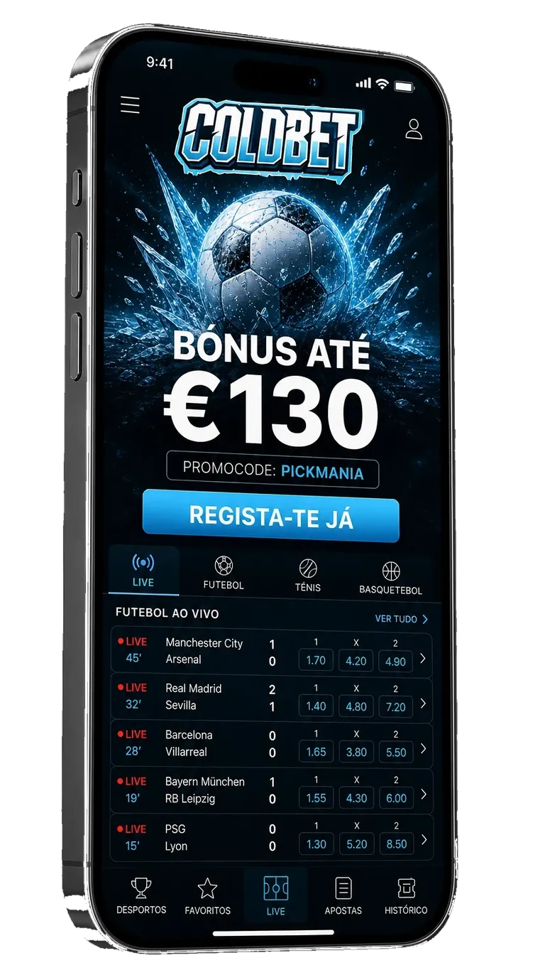 App móvel Coldbet em iPhone com bónus de €130 e código PICKMANIA