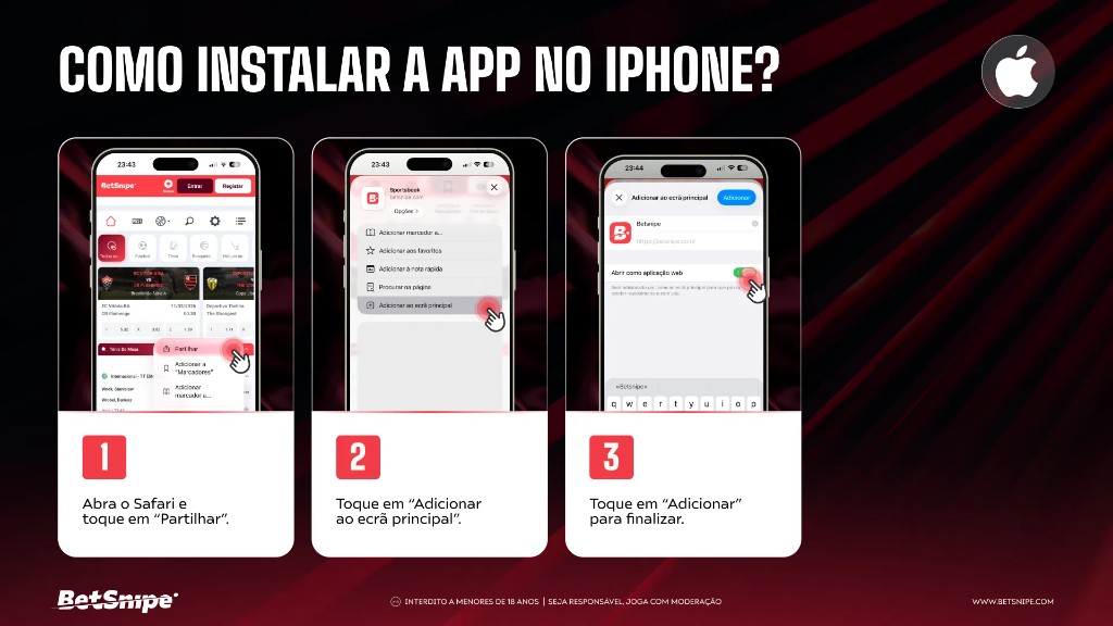 Guia passo a passo para instalar a Betsnipe no iPhone, adicionar ao ecrã principal via Safari