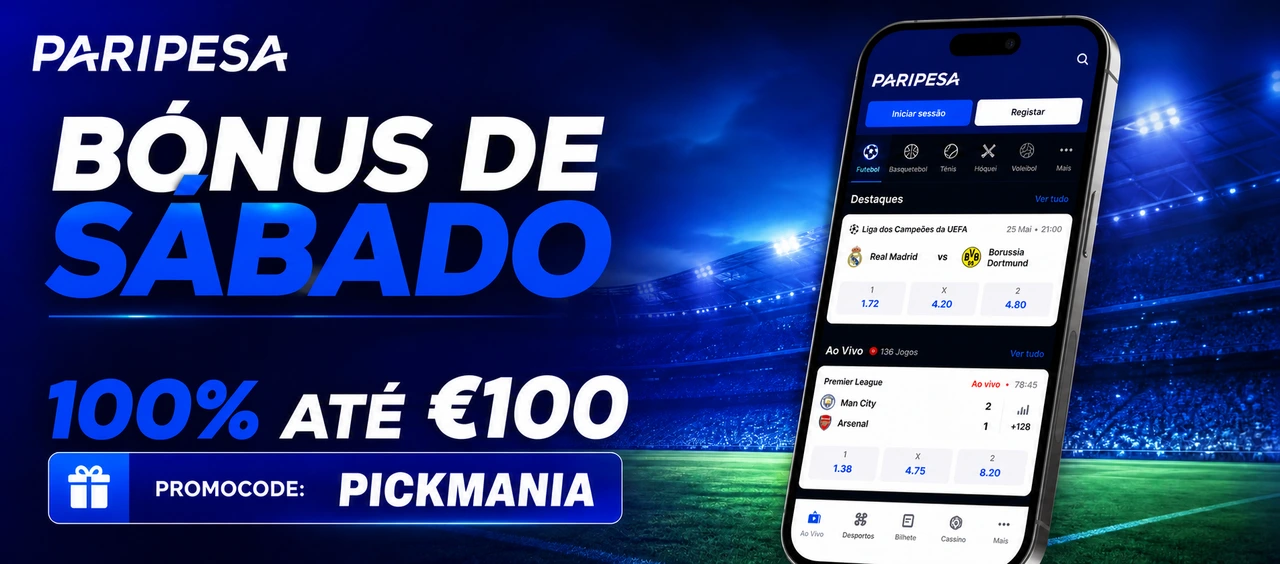 Bónus semanal Paripesa: 100% até €100 aos sábados com promocode PICKMANIA