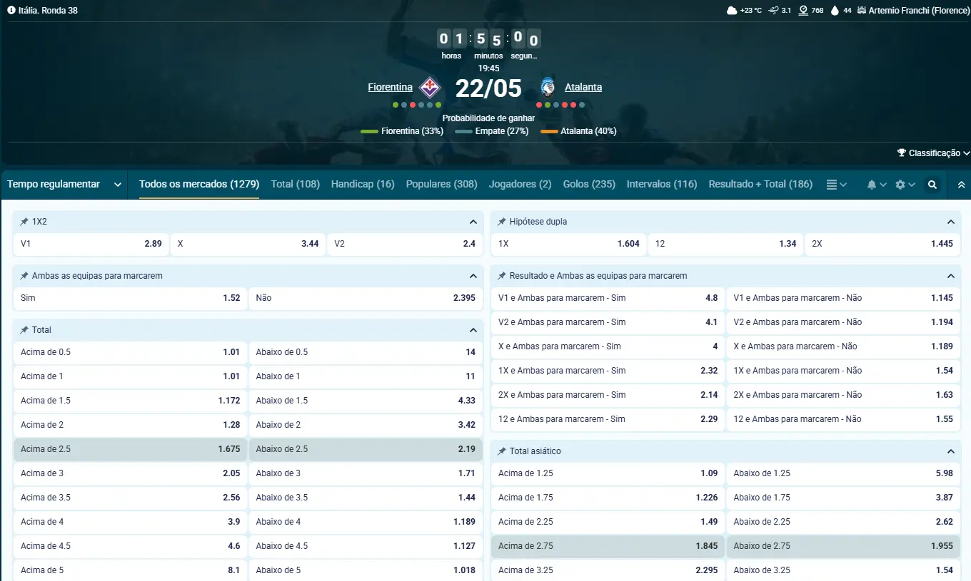 Mercados e odds da Coldbet: variedade de apostas em futebol com 1X2, Handicap e Total Asiático
