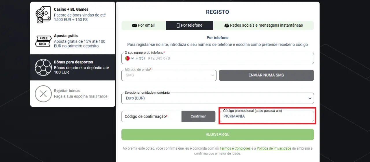 Como criar conta na Betlabel: ecrã de registo na casa de apostas Betlabel Portugal