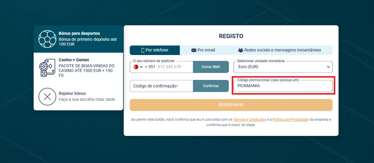 Como criar conta na Coldbet: ecrã de registo na casa de apostas Coldbet Portugal