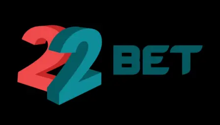 Logo 22Bet, números 22 em vermelho e verde-água com a palavra BET em fundo escuro