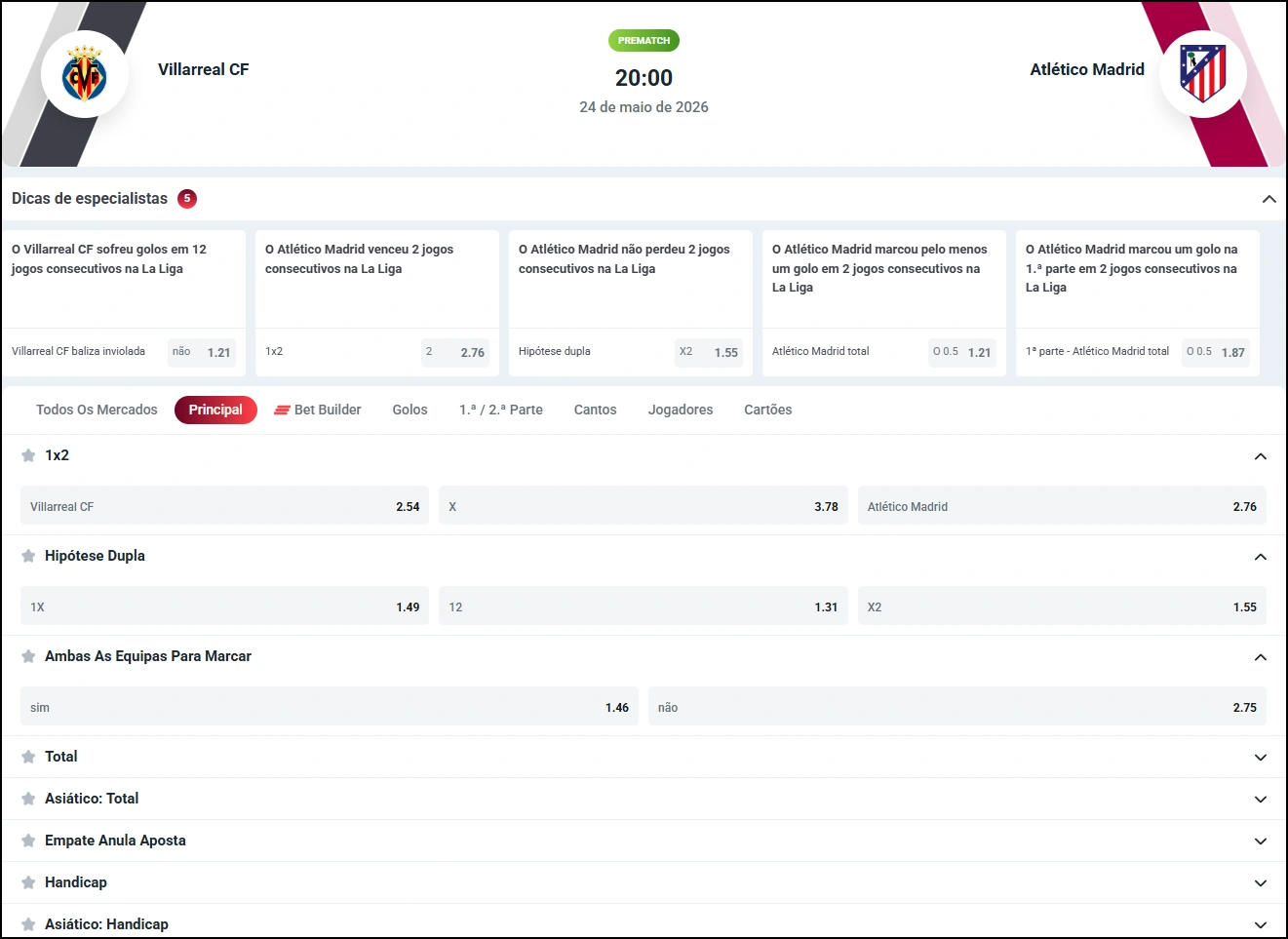 Mercados e odds da Betsnipe: variedade de apostas em futebol com 1X2, Handicap e Total Asiático