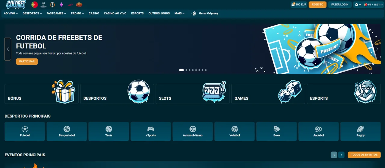 O que é a Coldbet: homepage da casa de apostas Coldbet Portugal